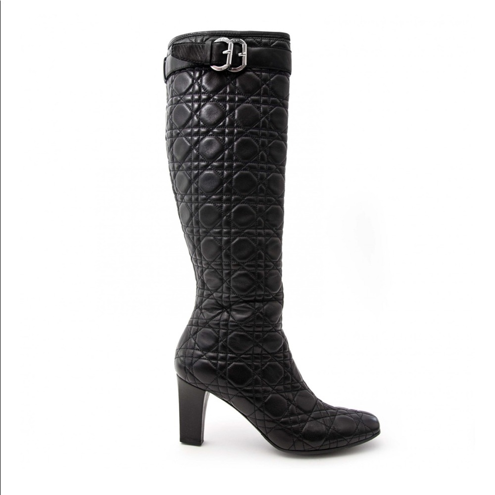 Dior Black Quilted Leather Knee-High Heeled Boots
